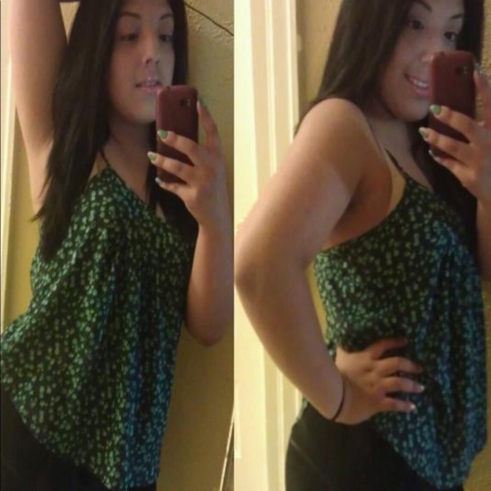 I LOVE H81 BLUE FLORAL SPAGHETTI STRAP BLOUSE